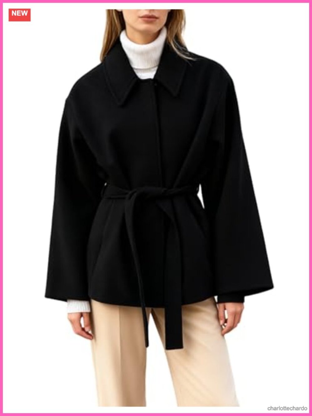 Women's Wool Blend Short Trench Coat Collared Belted Jacket